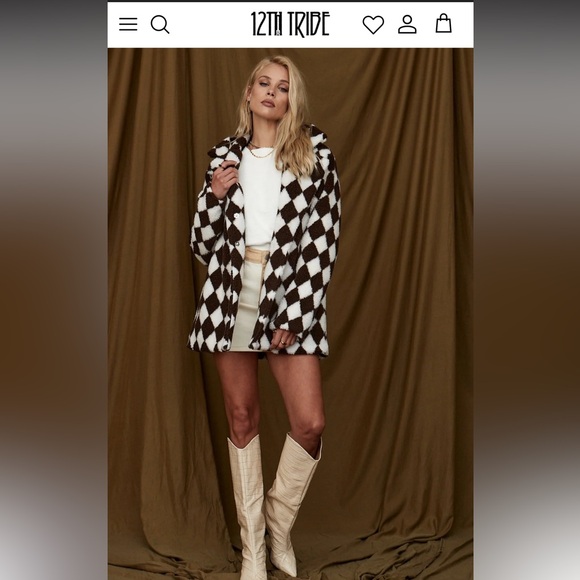 Twelfth Tribe Sherpa Brown and White Checkered Jacket - Picture 1 of 8